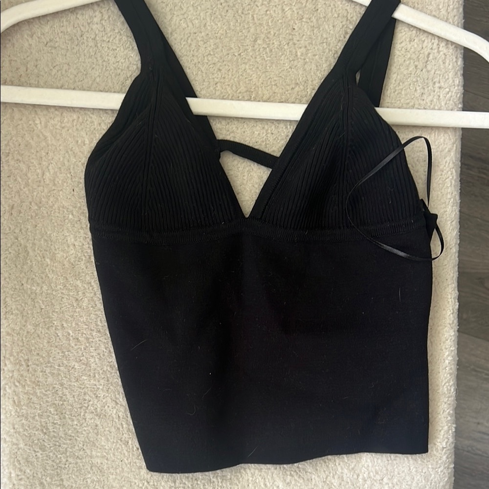 Free People Black Fitted Cut-Out Crop Tank